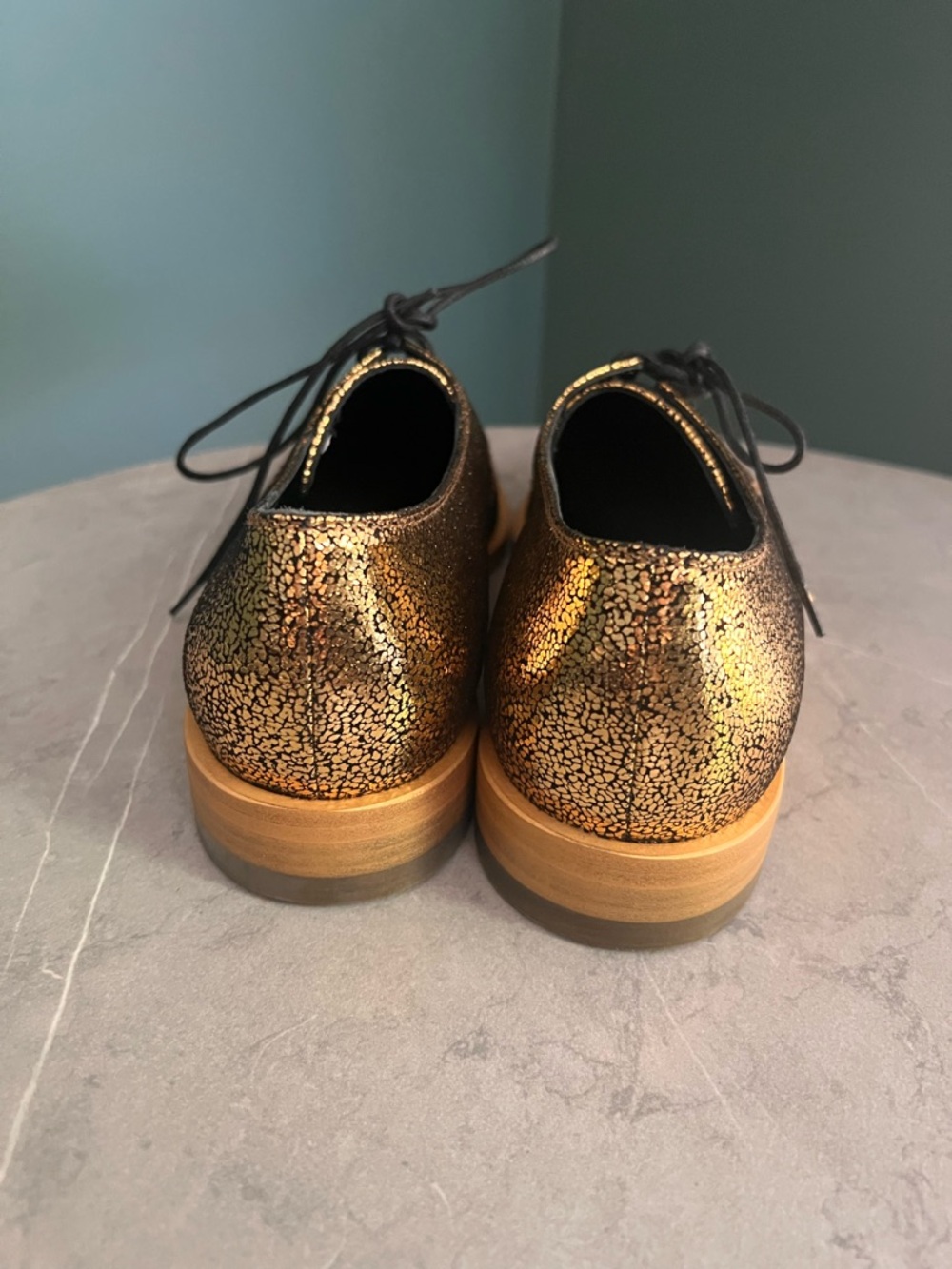 Vivienne Westwood Cracked Gold Oxfords - Picture 4 of 8